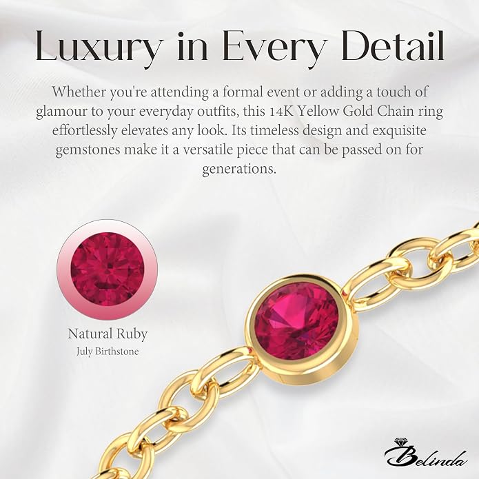 14k Gold Chain Rings for Women with Natural 2.2mm Birthstone, Women's Statement Rings, Chain Rings