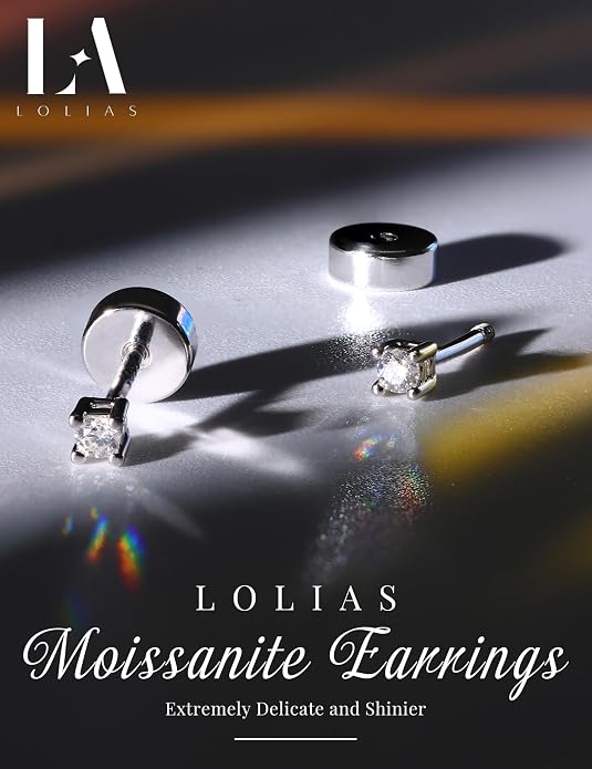 Moissanite Earrings for Men Women：Hypoallergenic Flat Back Earrings 925 Sterling Silver Stud Earring Small D Color VVS1 Moissanite 14K White Gold Plated Helix Cartilage Earring Studs Gift Jewelry
