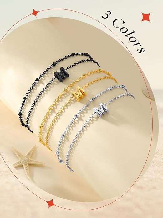 FaithHeart Initial Ankle Bracelets for Women, Waterproof 14k Gold Plated Initial Anklets Non Tarnish Stainless Steel Cute Layered Anklet Summer Beach Jewelry
