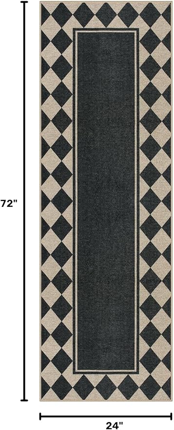 Moynesa Easy Jute Hallways Runner Rugs Washable 2x6 Entryway Rug Runners for Kitchen Black Checkered Indoor Outdoor Carpet for Entryway Patio, Diamond Grid Mat for Bathroom Bedroom Laundry