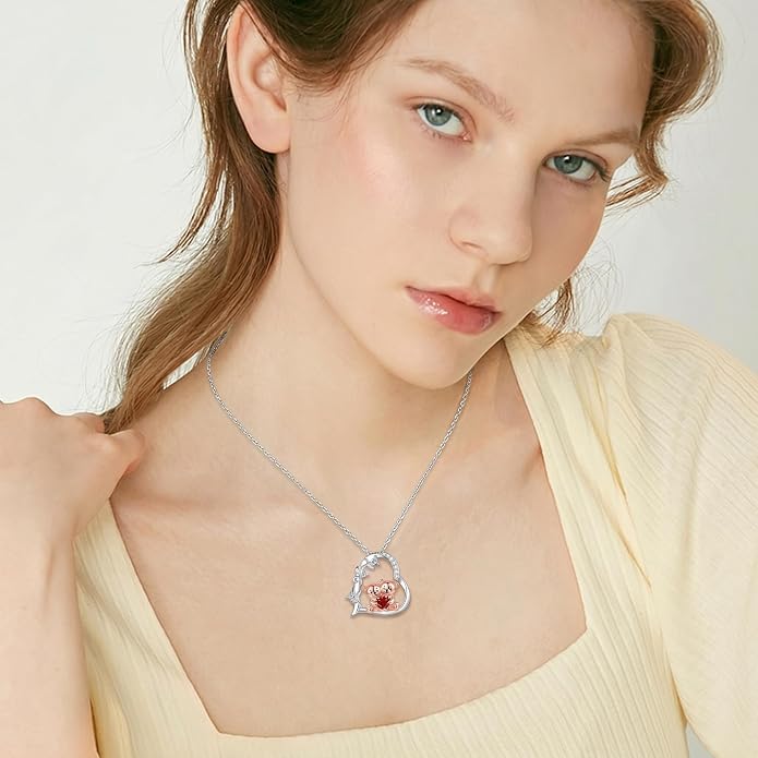 PELOVNY Teddy Bear Necklace for Women 925 Sterling Silver Bear/Highland Cow/Fox/Cat/Axolotl Birthstone Necklace Christmas Birthday Jewelry Gifts for Mom Daughter Wife Sister