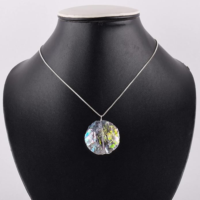 YANARA Aura Quartz Necklace For Women, April Birthstone, Natural Gemstone Rough, Raw Crystal Handmade Necklace, Chakra Healing Crystals, Silver Plated Chain 18 inch - Graduation Gift Jewelry