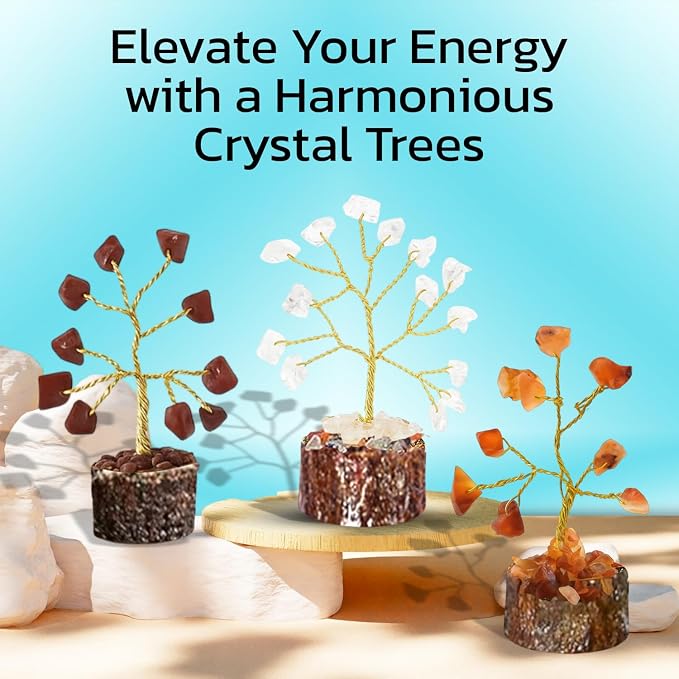 Crystal Tree Set of 12 Unique Birthday Gifts for Women, Sister, Mom, Home Office Decor, Shelf Desk Decoration for Positive Energy, Bring Good Luck, Money, Reiki Healing, Chakra Tree of Life Gift Sets