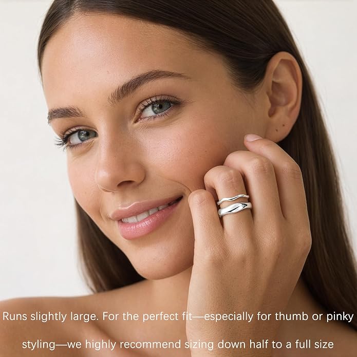 Gold Rings for Women Men Non Tarnish, Waterproof Chunky 14K Gold Plated Dainty Stackable Rings Trendy Statement Pinky Thumb Rings Engagement Eternity Wedding Band Ring Stacking Gold Jewelry Size 3 4 5 6 7 8 9 10 11