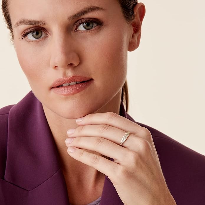 PAVOI 14K Gold Plated Slim Signet Ring with Sparkling Cubic Zirconia | Lightweight Dainty Statement Rings for Women | Everyday Jewelry