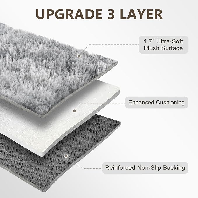 Extra Large 8x10 Area Rugs for Living Room Decor, Non-Slip Shaggy Tie-Dyed Rugs for Bedroom Kids Playroom Dorm Room, High Pile Ultra Soft Carpet, Grey