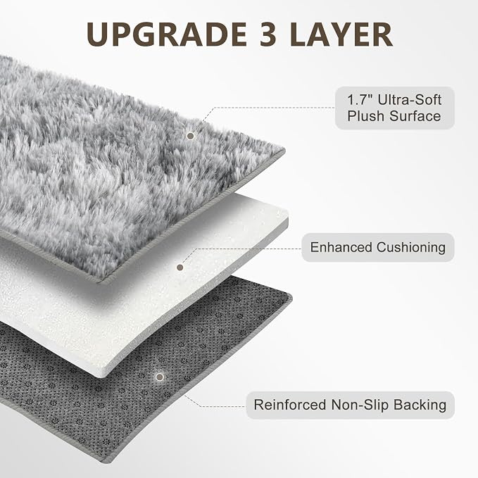 Large Shaggy 6x9 Area Rugs for Living Room Decor, Non-Slip Tie-Dyed Rugs for Bedroom Kids Playroom Dorm Room, High Pile Ultra Soft Carpet, Grey