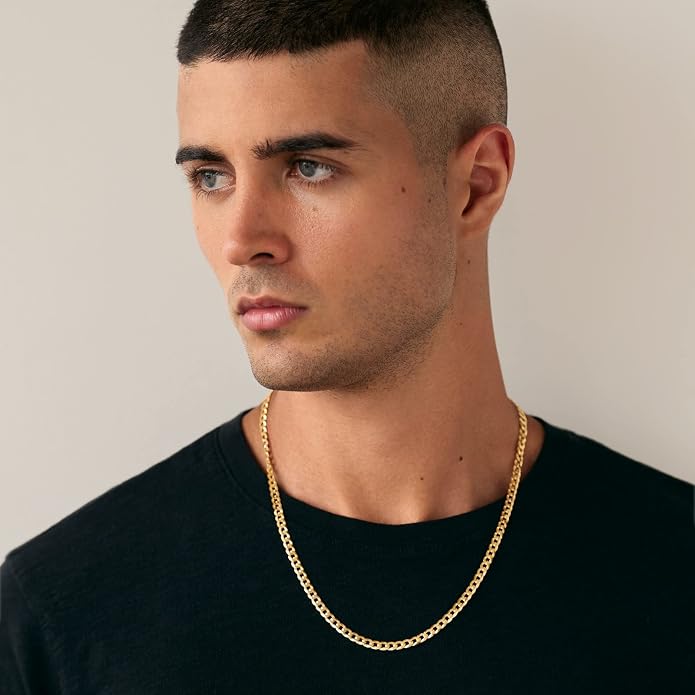 PAVOI 22K Gold Plated Chain Necklace For Women | Italian Solid 925 Sterling Silver Necklace for Men | Cuban Link, Rope, Snake & Rope Diamond-Cut Herringbone | Trendy Unisex Jewelry