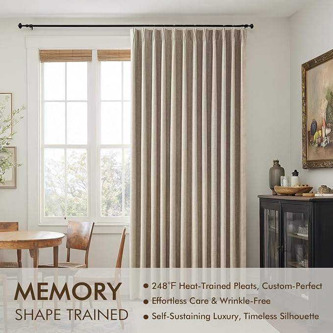 MIULEE Sand Pinch Pleated 100% Blackout Linen Curtains 96 Inch Length 2 Panels Set, Black Out Memory Trained Pleat Curtains Light Blocking Room Darkening Drapes for Bedroom Living Room Window