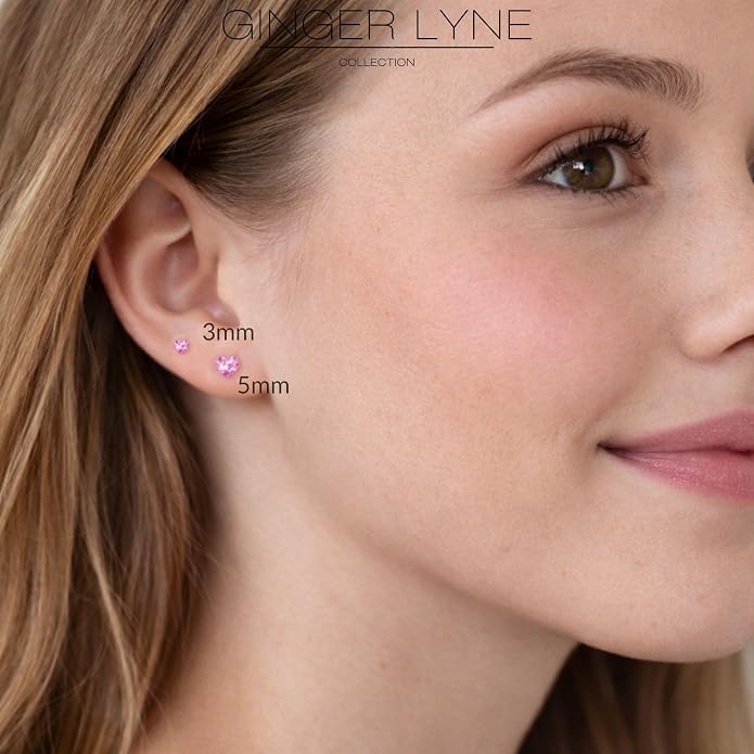 Titanium Heart CZ Labret Stud Earrings for Piercings by Ginger Lyne 6Pc Set G23 Screw Front Flat Back Body Jewelry 2 pair post 6mm, 8mm Cartilage, Helix, Tragus, Lip, Conch, Lobe