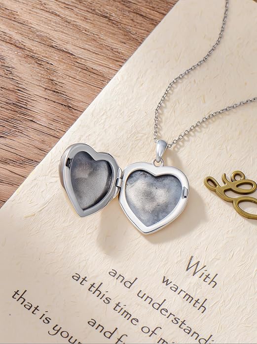 Locket Pendant Necklace for Women, 925 Sterling Silver Dainty Photo Necklace, Christmas Valentine's Day Mother's Day Memorial Jewelry Gifts (With Gift box)