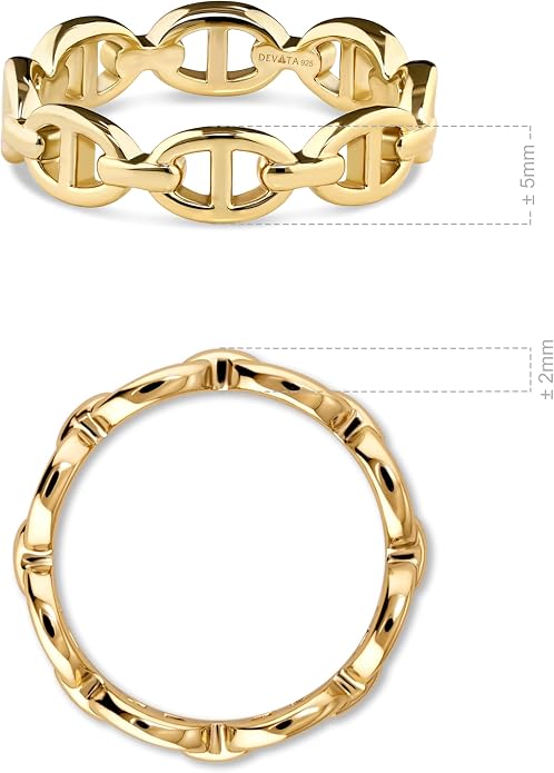 DEVATA Gold or Rhodium Plated Sterling Silver 925 – Eternity, Band Ring for Women – Heart, Knot, Clover, Infinity, Mariner, Cable, Curb, Cuban, Figaro, Daisy, Rope, Ribbed, Dome