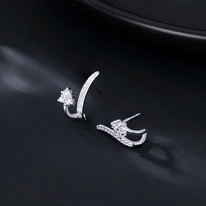 Reffeer Solid 925 Sterling Silver CZ Crawler Earrings Cuff for Women Teens CZ Wrap Stud Earrings Hypoallergenic