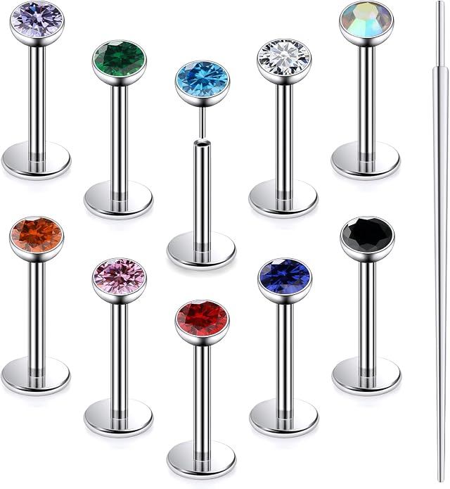 20G 18G 16G Astm F136 Titanium Threadless Flat Back Earrings Nose Studs Tragus Helix Conch Cartilage Lobe Earrings Medusa Labret Snake Bite Monroe Lip Ring Piercing Jewelry For Women Men