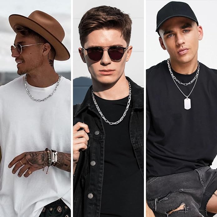 VNOX Paperclip Necklace for Men Women, 4.5/6.5/7mm Solid Diamond-Cut Chunky Stainless Steel Anchor Link Chain Mens Necklaces Jewelry Gifts, 18/20/22/24 Inchs