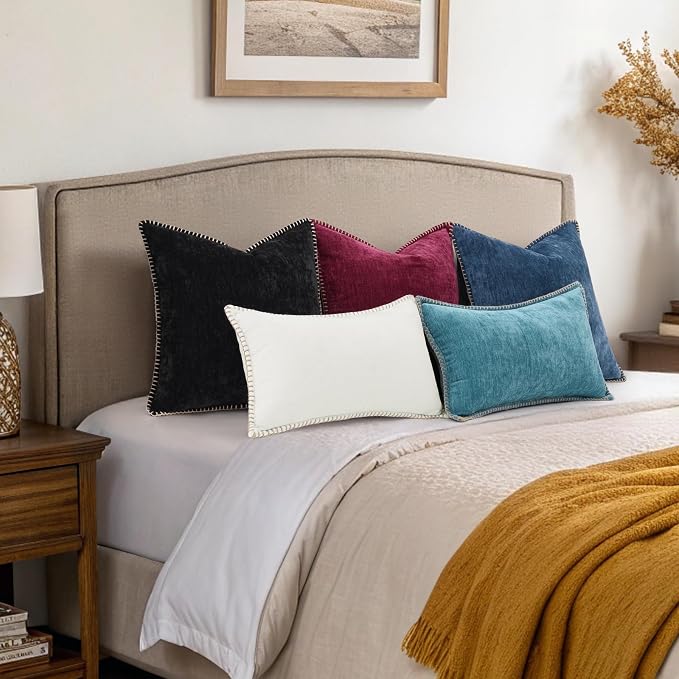 decorUhome Soft Chenille Throw Pillow Covers 26x26 Set of 2 Rhododendron | Fall Textured Decorative Throw Pillow Cases Stitched Edge Modern Farmhouse Luxury Boho Velvet for Couch Sofa Bed Home Decor