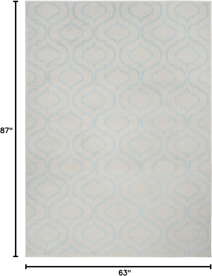Nourison Home Jubilant Trellis Ivory/Blue 5'3" x 7'3" Area -Rug, Easy -Cleaning, Non Shedding, Bed Room, Living Room, Dining Room, Kitchen (5x7)