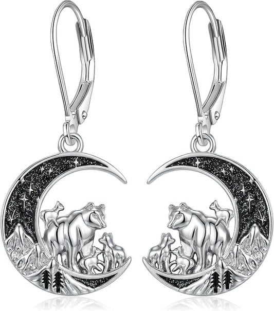 Black Cat/4th of July/Bat/Spider/Pumpkin/Wolf/Bunny/Sun and Moon/Turtle/Raven 925 Sterling Silver Leverback Dangle Earrings Moon Gothic Christmas Earrings Jewelry Gift for Women