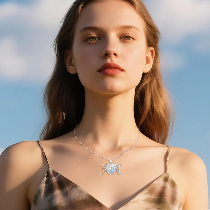 POPLYKE Tree of Life Necklace for Women Sterling Silver Celtic Knot Family Tree With Blue/Purple/Volcano Crystal Irish Gifts for Mom Wife Birthday Christmas