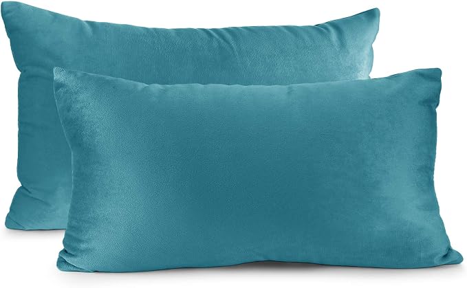 Nestl Throw Pillow Covers, Cozy Velvet Decorative Pillow Covers 12 x 20 Inches, Soft Solid Couch Pillow Covers for Sofa, Bed and Car, Set of 2 - Teal
