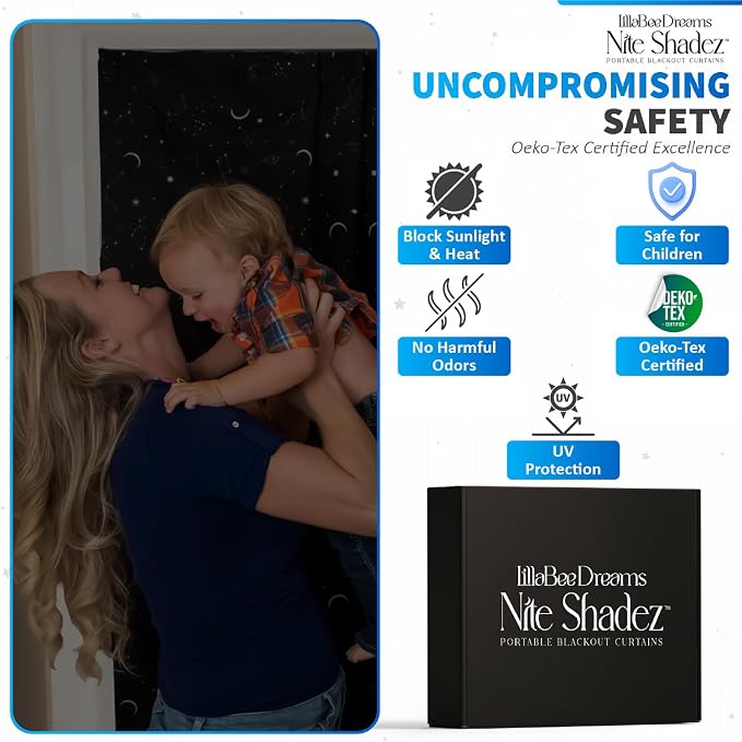 Portable Blackout Curtains (60" x 80") - Travel Blackout Curtains for Baby Nursery w/Stars - Portable Blackout Shades w/UV & Thermal Protection - 20 Stick on Suctions & Velcro Blackout Window Cover