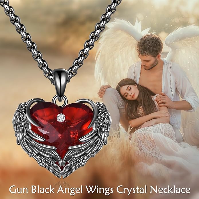Angel Wings Necklace for Women 925 Sterling Silver Birthstone Guardian Necklace Jewelry Angel Wings Moonstone, Crystal Pendant Jewelry Gifts