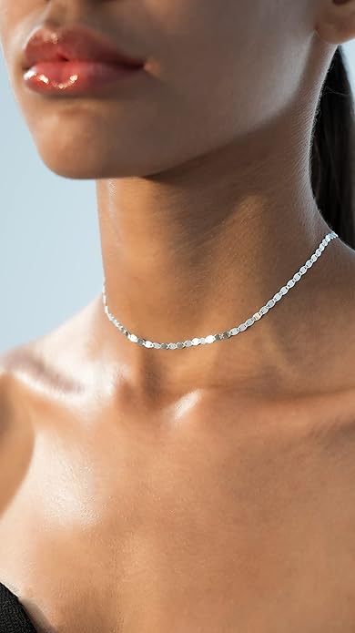 Miabella 925 Sterling Silver, 18K Gold Plated 925 Sterling Silver Figaro, Beaded Singapore, Sparkle, Cuban Link Chain, Choker Necklace for Women Made in Italy