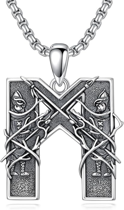 Viking Necklace 925 Sterling Silver Viking Rune Letter Pendant Norse Jewelry Gifts for Men Father