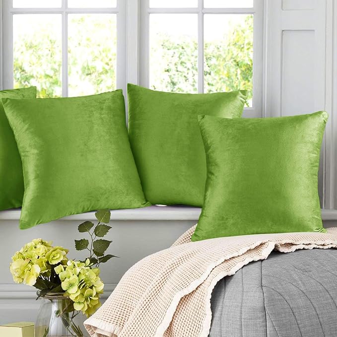 Nestl Throw Pillow Covers, Cozy Velvet Decorative Autumn Pillow Covers 22 x 22 Inches, Soft Solid Couch Pillow Covers for Sofa, Bed and Car, Set of 2 - Garden Green