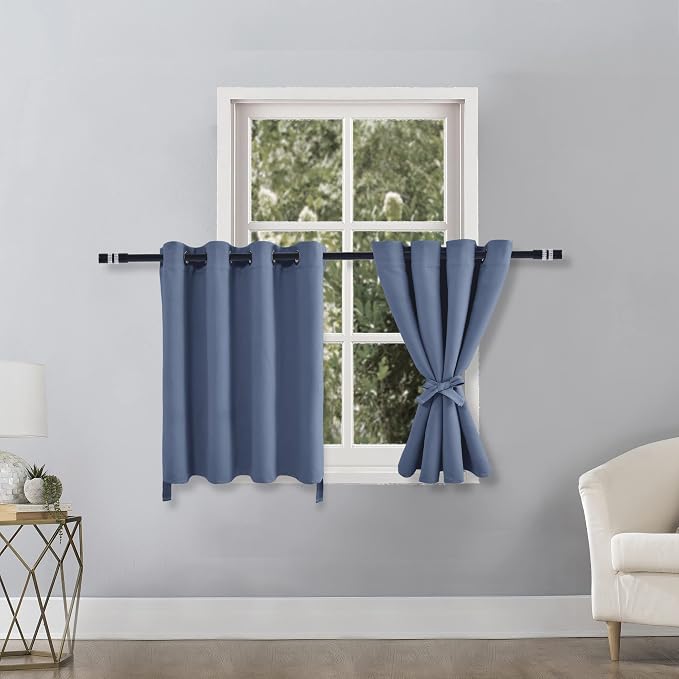 Hiasan Blackout Curtains for Bedroom, 52 x 36 Inches Long - Thermal Insulated & Light Blocking Window Curtains for Living Room, 2 Drape Panels Sewn with Tiebacks, Blue Haze