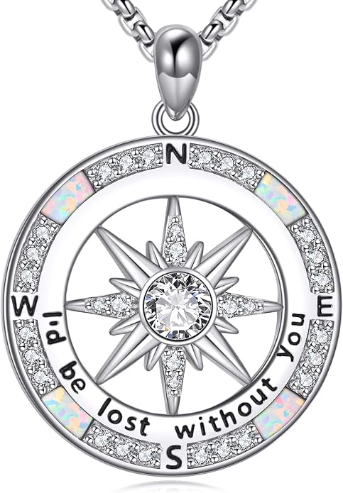 Compass Necklace Sterling Silver Compass Pendant Necklace for Women Inspirational Graduation Jewelry for Women Her Men