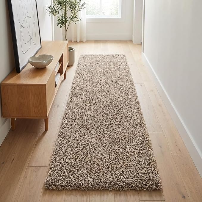 Unique Loom Solid Shag Collection Area Rug (2' 6" x 13' 1" Runner, Taupe)