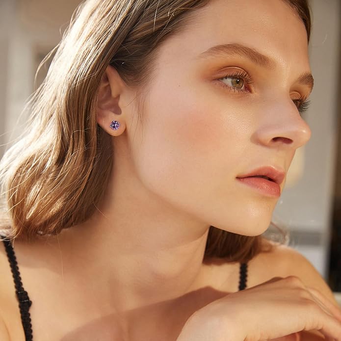 Ursilver Round Birthstone Necklace and Birthstone Earrings for Women sets - S925 Sterling Silver 12 Months Birthstone Necklace for Women Girls Jewelry Birthday Gifts