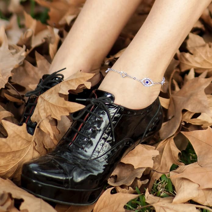 Evil Eyes Anklets for Women 925 Sterling Silver Ankle Bracelets for Women Adjustable Womens Ankle Bracelet