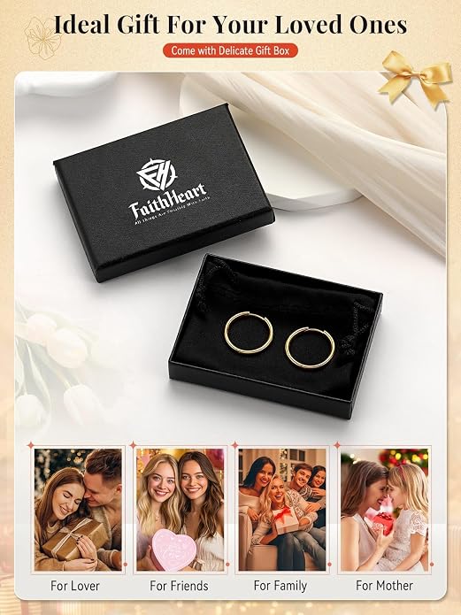 FaithHeart 925 Sterling Silver Huggie Hoop Earrings, Small Hoop Earring for Women, Silver/14K Gold/Black/Rose Gold Hypoallergenic Cartilage Earrings for Women 8/10/12/14/16/18/20mm