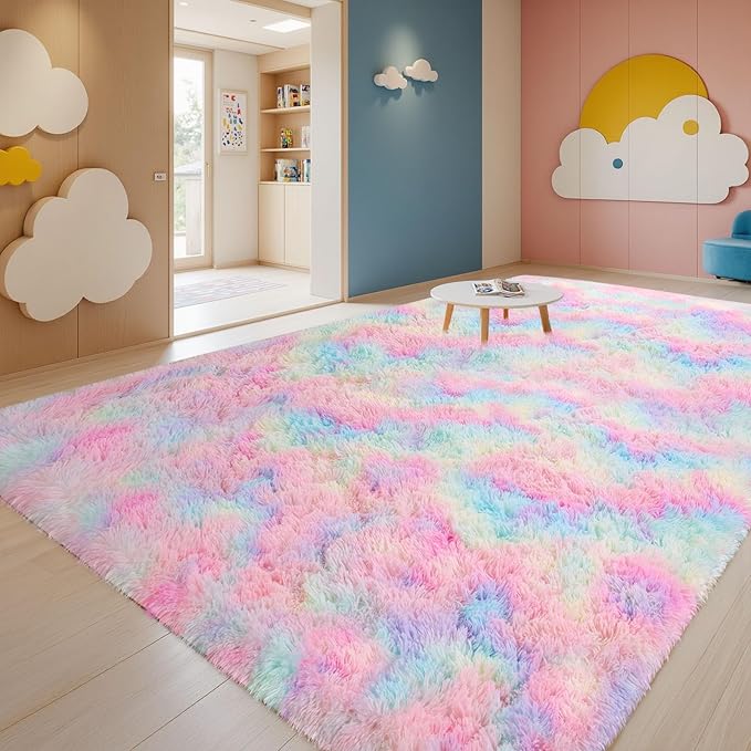 Sour Lemon Area Rugs 9x12 Living Room Bedroom, Large Fluffy Shag Rug | Shaggy Carpet, Soft Plush Furry Bedside Rugs, Anti Slip, Washable Area Modern Rugs Floor Mat for Kids Girls Boys Living Room