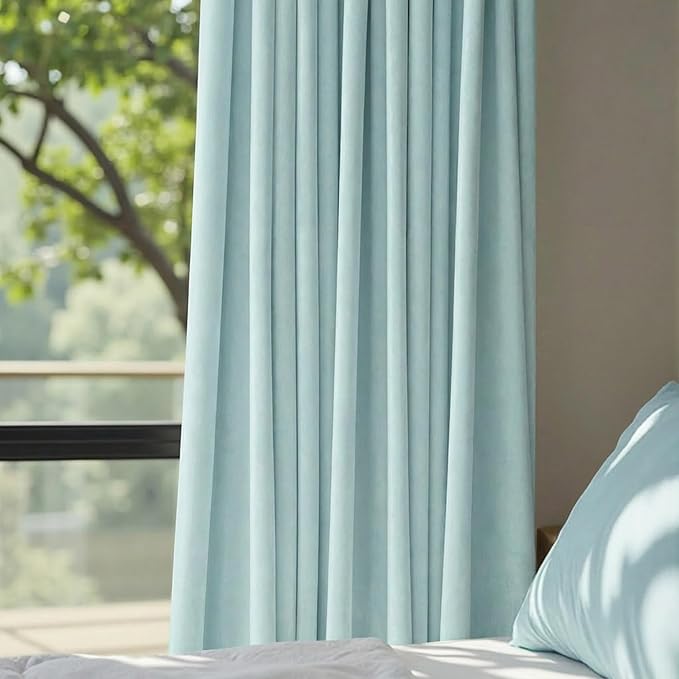 Light Blue Velvet Curtains 84 Inches Long Sky Baby Blue Cerulean Room Darkening Thermal Insulated Semi Blackout Luxury Modern Drapes for Living Room Bedroom 84 Inch Length 2 Panels Back Tab Rod Pocket