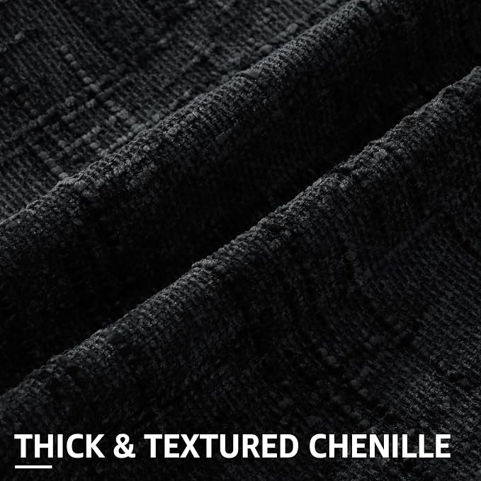 decorUhome Textured Chenille Throw Pillow Covers 18x18 Set of 2 Black | Fall Modern Farmhouse Soft Cozy Slubby Couch Pillow Cases Boho Decorative Pillow Cases for Bed Sofa Living Room Home Decor