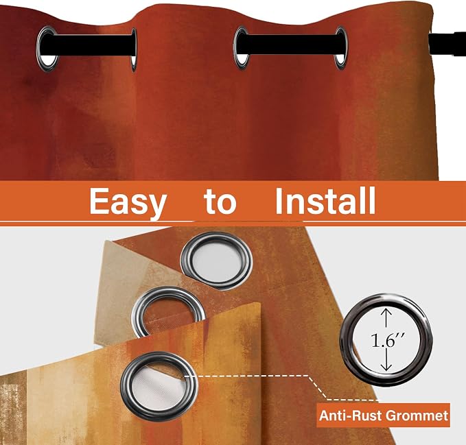 Asuexpect Burnt Orange Curtains 2 Panels Abstract Rust Curtain Room Darkening Grommet Window Drapes Modern Decorative Window Treatments for Bedroom Living Room, 42x84 Inches