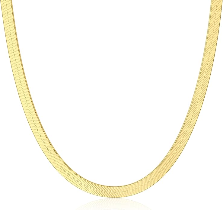 DEARMAY 14K Gold Plated Herringbone Necklaces for Women, Dainty Gold Snake Choker Chain Non Tarnish Trendy Simple Thin & Chunky Options Neckalce 1.5/3/5/6/8mm Chain Jewelry for Gifts
