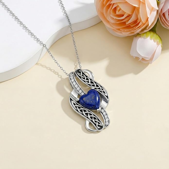 PELOVNY Celtic Knot Necklaces for Women 925 Sterling Silver Gemstone/Birthstone Teardrop Infinity Necklace Irish Celtic Pendant Jewelry Gifts for Mom Daughter Wife