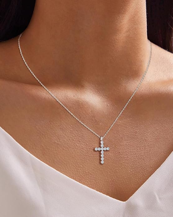 925 Sterling Silver 18 inch Birthstone Cross Pendant Necklace for Women Men