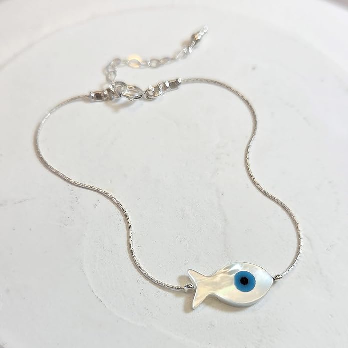 Minimalist Evil Eye Charm Bracelet – Handmade Delicate Good Luck Jewelry for Women – Adjustable 6.5” + 1” Extender