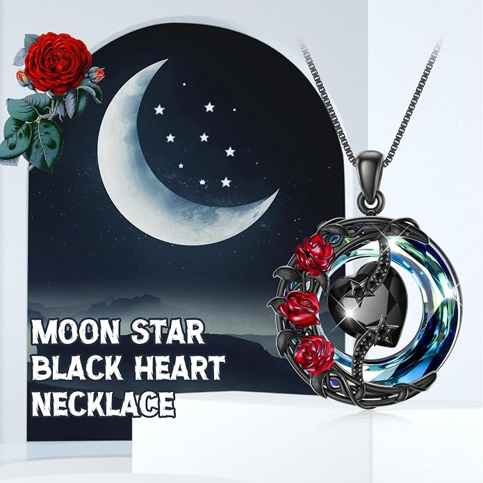 TOUPOP Birthstone Necklace 925 Sterling Silver Moon and Star Pendant Celtic Moon Jewelry with Blue Crystal Anniversary Birthday Gifts for Women Mom Wife Her