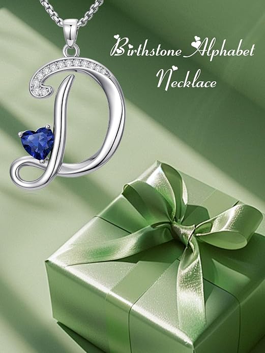 Birthday Gifts for Women Alphabet A to Z Initial Birthstone Pendant Necklaces for Women - 18k White Gold Plated Personalized Name Jewelry Anniversary Graduation Gifts for Wife Her Daughter Girlfriend(with Gift Box)