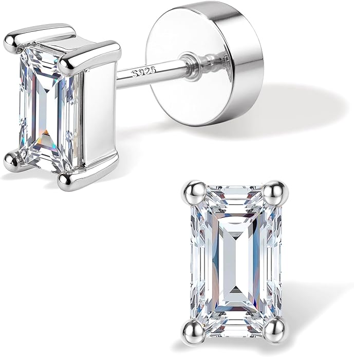 GEMQUEEN Moissanite Earrings Studs Flat Back Earrings Hypoallergenic - 14K Gold Plated Sterling Silver Earring for Women Men Small Dainty Cartilage Helix Piercing Jewelry D Color VVS1