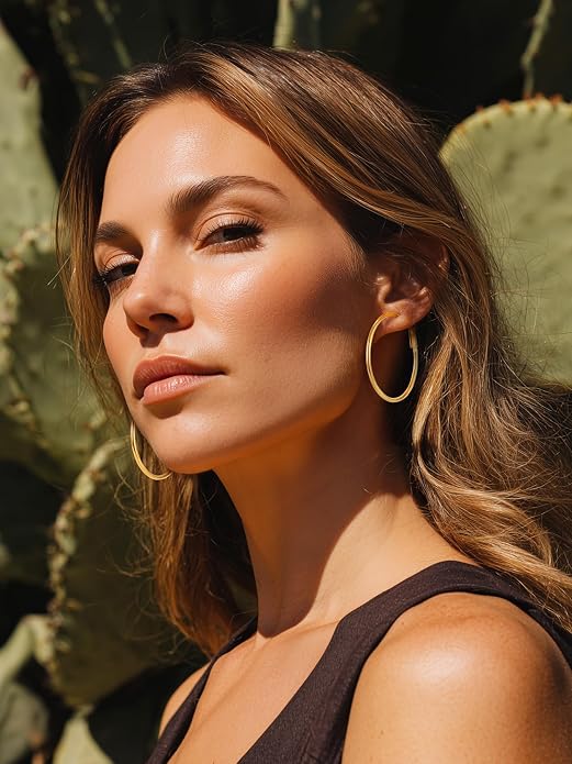 KeyStyle Gold Hoop Earrings for Women, Stainless Steel Hoops Earring Lightweight Loops, 2 mm Thick Hypoallergenic Circle Endless Thin Hoop (20/30/40/50/60/70/80/90/mm)