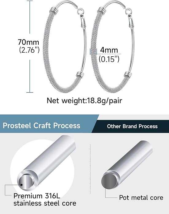 PROSTEEL 30/40/60/80/100mm Chunky Hoop Earrings For Women Gold Plated/Black Stainless Steel Hoops Earrings Statement Jewelry