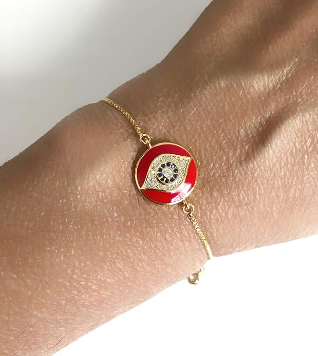 SIFRIMANIA Evil Eye Adjustable Sliding Bead Shiny Bracelet Lucky Charms Jewelry for Women of All Ages
