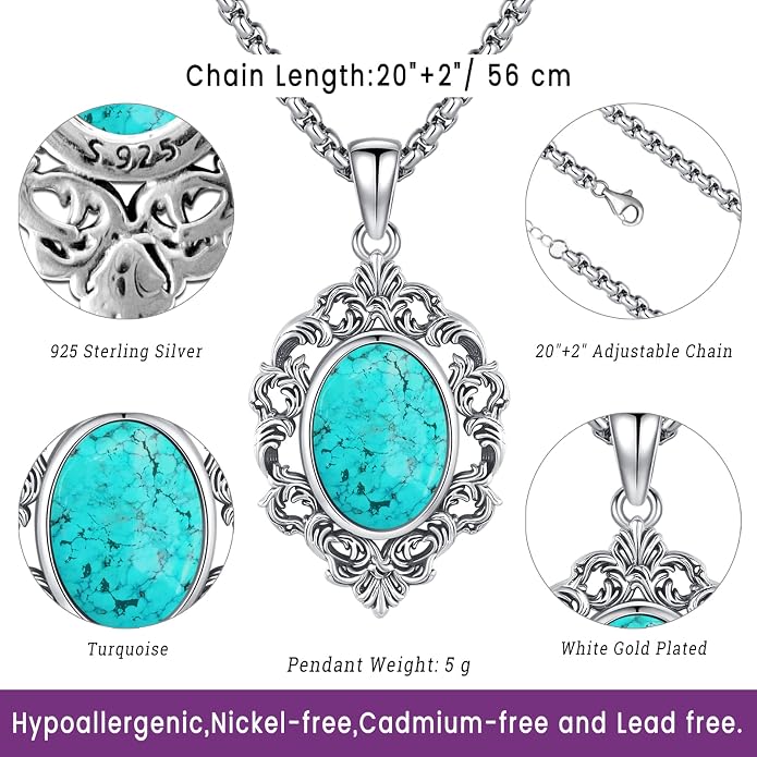 Turquoise Jewelry for Women Men 925 Sterling Silver Pendant Urn Necklaces for Ashes Picture Locket Necklace Thor Hammer Yggdrasil Virgen De Guadalupe St Michael Christopher Judas Witches Knot Necklace